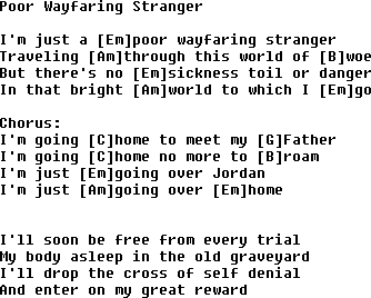 Bluegrass songs with chords - Poor Wayfaring Stranger